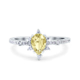 Starburst Teardrop Dainty Art Deco Pear Wedding Bridal Ring Round Simulated Cubic Zirconia 925 Sterling Silver