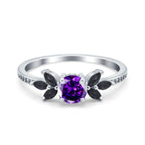 Art Deco Engagement Ring Simulated Black Round Simulated Cubic Zirconia 925 Sterling Silver