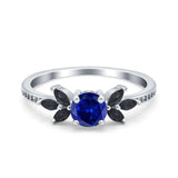 Art Deco Engagement Ring Simulated Black Round Simulated Cubic Zirconia 925 Sterling Silver