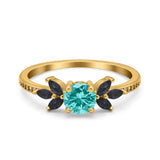 Art Deco Engagement Ring Simulated Black Round Simulated Cubic Zirconia 925 Sterling Silver