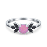 Art Deco Engagement Ring Simulated Black Round Simulated Cubic Zirconia 925 Sterling Silver