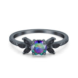 Art Deco Engagement Ring Simulated Black Round Simulated Cubic Zirconia 925 Sterling Silver