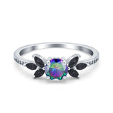 Art Deco Engagement Ring Simulated Black Round Simulated Cubic Zirconia 925 Sterling Silver