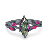 Infinity Twist Marquise Wedding Ring Simulated Cubic Zirconia & Ruby 925 Sterling Silver
