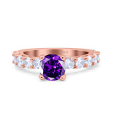 Art Deco Wedding Bridal Ring Round Simulated Cubic Zirconia 925 Sterling Silver
