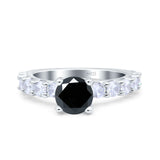 Art Deco Wedding Bridal Ring Round Simulated Cubic Zirconia 925 Sterling Silver