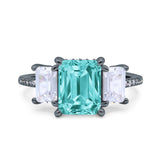 Three Stone Radiant Cut Wedding Engagement Bridal Ring Round Simulated Cubic Zirconia 925 Sterling Silver