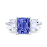 Three Stone Radiant Cut Wedding Engagement Bridal Ring Round Simulated Cubic Zirconia 925 Sterling Silver