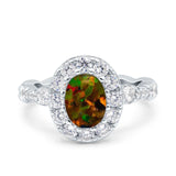 Oval Art Deco Halo Engagement Wedding Bridal Ring Round Simulated Cubic Zirconia 925 Sterling Silver