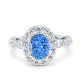Oval Art Deco Halo Engagement Wedding Bridal Ring Round Simulated Cubic Zirconia 925 Sterling Silver