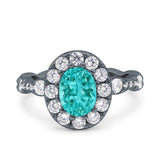Oval Art Deco Halo Engagement Wedding Bridal Ring Round Simulated Cubic Zirconia 925 Sterling Silver