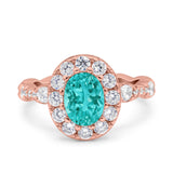 Oval Art Deco Halo Engagement Wedding Bridal Ring Round Simulated Cubic Zirconia 925 Sterling Silver