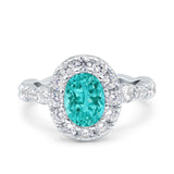Oval Art Deco Halo Engagement Wedding Bridal Ring Round Simulated Cubic Zirconia 925 Sterling Silver