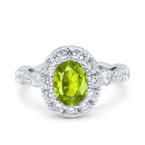 Oval Art Deco Halo Engagement Wedding Bridal Ring Round Simulated Cubic Zirconia 925 Sterling Silver