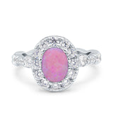 Oval Art Deco Halo Engagement Wedding Bridal Ring Round Simulated Cubic Zirconia 925 Sterling Silver
