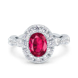 Oval Art Deco Halo Engagement Wedding Bridal Ring Round Simulated Cubic Zirconia 925 Sterling Silver