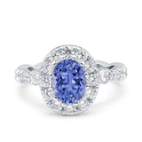 Oval Art Deco Halo Engagement Wedding Bridal Ring Round Simulated Cubic Zirconia 925 Sterling Silver