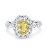 Oval Art Deco Halo Engagement Wedding Bridal Ring Round Simulated Cubic Zirconia 925 Sterling Silver
