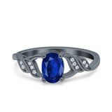 Oval Art Deco Wedding Engagement Bridal Ring Round Simulated Cubic Zirconia 925 Sterling Silver