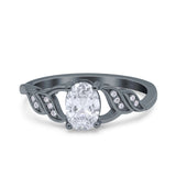 Oval Art Deco Wedding Engagement Bridal Ring Round Simulated Cubic Zirconia 925 Sterling Silver