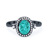 Art Deco Oval Wedding Engagement Ring Halo Round Simulated Cubic Zirconia 925 Sterling Silver