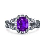 Infinity Twisted Shank Art Deco Halo Oval Wedding Engagement Ring Round Simulated Cubic Zirconia 925 Sterling Silver