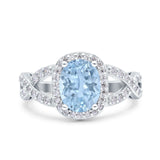 Infinity Twisted Shank Art Deco Halo Oval Wedding Engagement Ring Round Simulated Cubic Zirconia 925 Sterling Silver