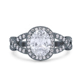 Infinity Twisted Shank Art Deco Halo Oval Wedding Engagement Ring Round Simulated Cubic Zirconia 925 Sterling Silver