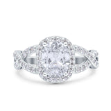 Infinity Twisted Shank Art Deco Halo Oval Wedding Engagement Ring Round Simulated Cubic Zirconia 925 Sterling Silver