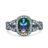 Infinity Twisted Shank Art Deco Halo Oval Wedding Engagement Ring Round Simulated Cubic Zirconia 925 Sterling Silver