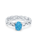 Celtic Weave Braided Style Oval Wedding Engagement Ring Simulated Cubic Zirconia 925 Sterling Silver