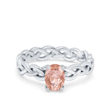 Celtic Weave Braided Style Oval Wedding Engagement Ring Simulated Cubic Zirconia 925 Sterling Silver