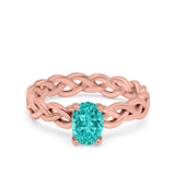 Celtic Weave Braided Style Oval Wedding Engagement Ring Simulated Cubic Zirconia 925 Sterling Silver