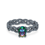 Celtic Weave Braided Style Oval Wedding Engagement Ring Simulated Cubic Zirconia 925 Sterling Silver
