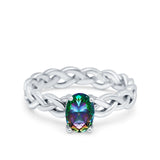 Celtic Weave Braided Style Oval Wedding Engagement Ring Simulated Cubic Zirconia 925 Sterling Silver