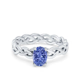 Celtic Weave Braided Style Oval Wedding Engagement Ring Simulated Cubic Zirconia 925 Sterling Silver