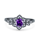 Halo Art Deco Cluster Floral Wedding Engagement Ring Round Simulated Cubic Zirconia 925 Sterling Silver