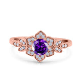 Halo Art Deco Cluster Floral Wedding Engagement Ring Round Simulated Cubic Zirconia 925 Sterling Silver