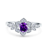Halo Art Deco Cluster Floral Wedding Engagement Ring Round Simulated Cubic Zirconia 925 Sterling Silver