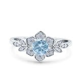 Halo Art Deco Cluster Floral Wedding Engagement Ring Round Simulated Cubic Zirconia 925 Sterling Silver