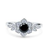 Halo Art Deco Cluster Floral Wedding Engagement Ring Round Simulated Cubic Zirconia 925 Sterling Silver