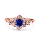 Halo Art Deco Cluster Floral Wedding Engagement Ring Round Simulated Cubic Zirconia 925 Sterling Silver