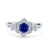 Halo Art Deco Cluster Floral Wedding Engagement Ring Round Simulated Cubic Zirconia 925 Sterling Silver
