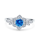 Halo Art Deco Cluster Floral Wedding Engagement Ring Round Simulated Cubic Zirconia 925 Sterling Silver