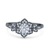 Halo Art Deco Cluster Floral Wedding Engagement Ring Round Simulated Cubic Zirconia 925 Sterling Silver