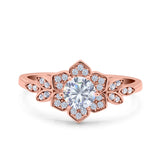 Halo Art Deco Cluster Floral Wedding Engagement Ring Round Simulated Cubic Zirconia 925 Sterling Silver
