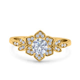 Halo Art Deco Cluster Floral Wedding Engagement Ring Round Simulated Cubic Zirconia 925 Sterling Silver