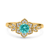 Halo Art Deco Cluster Floral Wedding Engagement Ring Round Simulated Cubic Zirconia 925 Sterling Silver