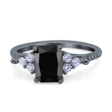 Art Deco Emerald Cut Wedding Bridal Ring Round Simulated Cubic Zirconia 925 Sterling Silver