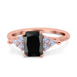 Art Deco Emerald Cut Wedding Bridal Ring Round Simulated Cubic Zirconia 925 Sterling Silver